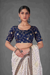 Exquisite White Tussar Silk Bandhani Saree